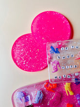 load image into gallery viewer, neon pink glitter bomb coaster
