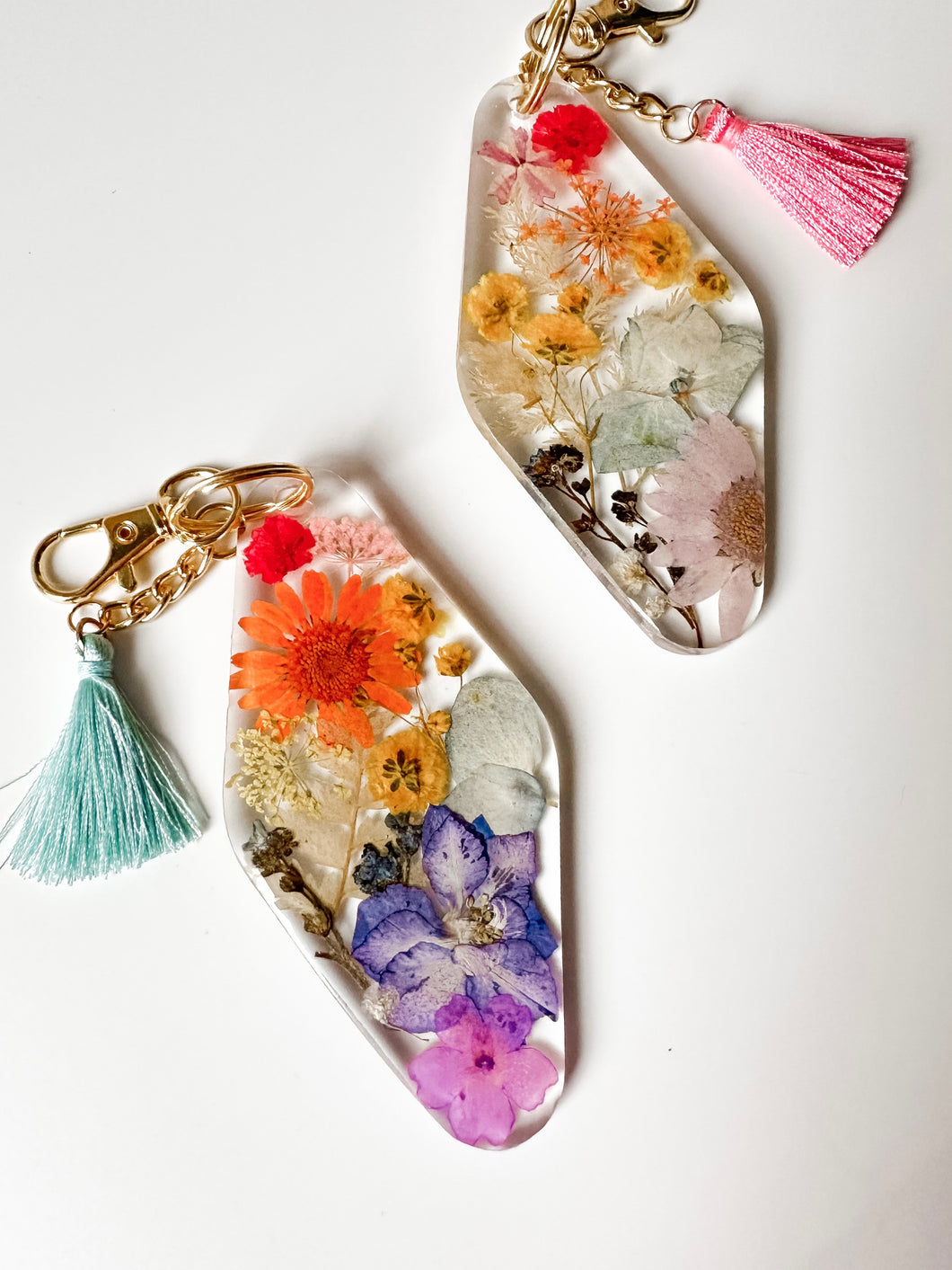 rainbow dried floral keychain