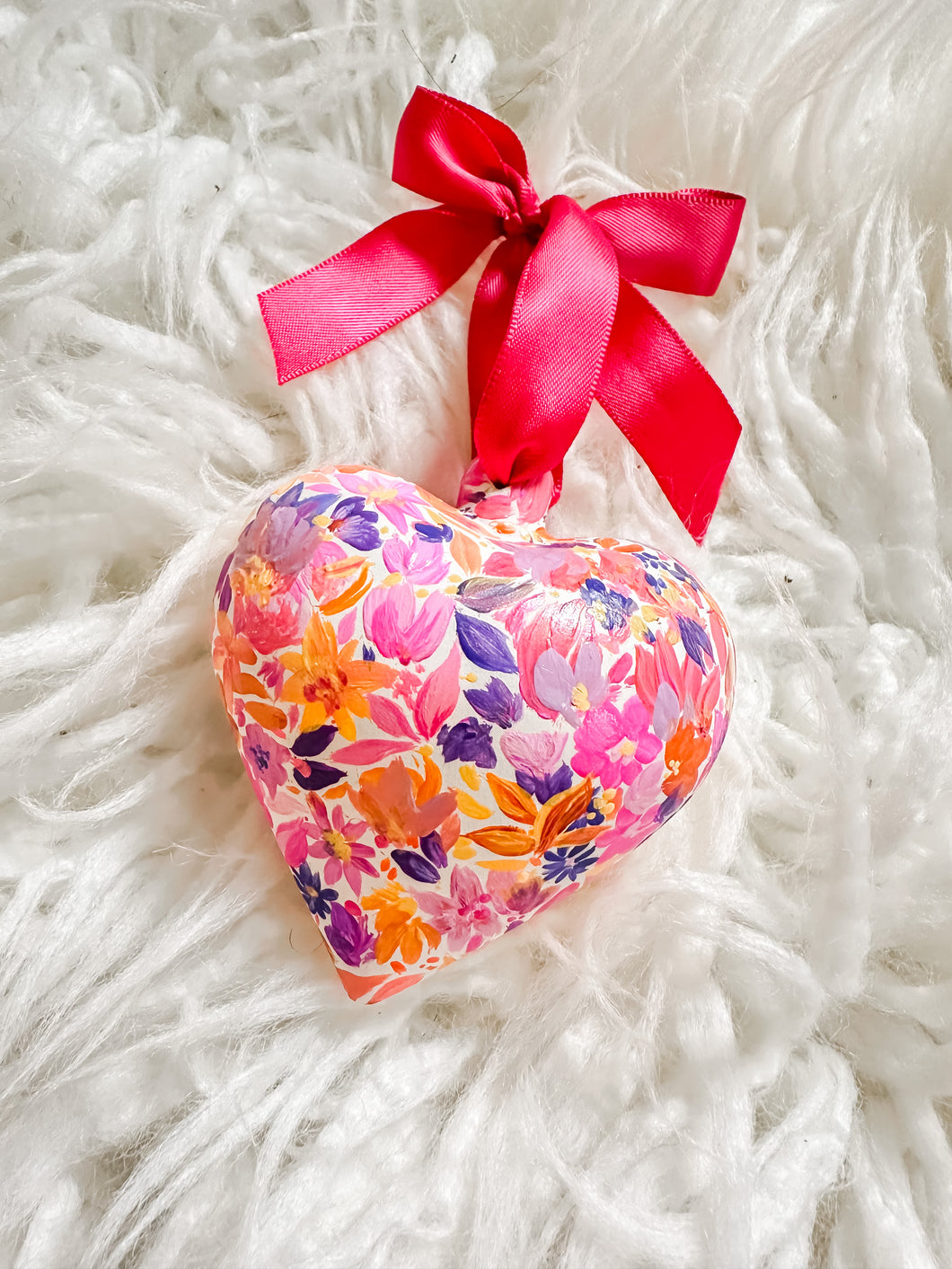 hand painted ceramic ornament, floral hearts