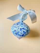 load image into gallery viewer, hand painted ceramic ornament, blue and silver
