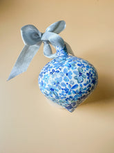 load image into gallery viewer, hand painted ceramic ornament, blue and silver
