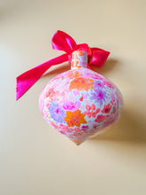 load image into gallery viewer, hand painted ceramic ornament, pink lavender and orange
