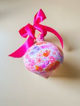 load image into gallery viewer, hand painted ceramic ornament, pink lavender and orange
