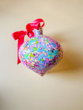 load image into gallery viewer, hand painted ceramic ornament, neon glitter bomb
