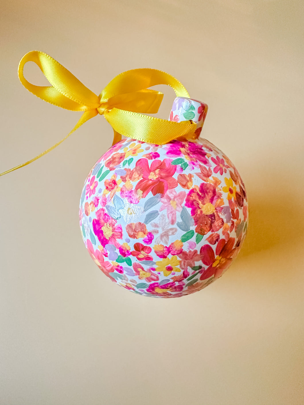 hand painted ceramic ornament, garden floral with pearl accent